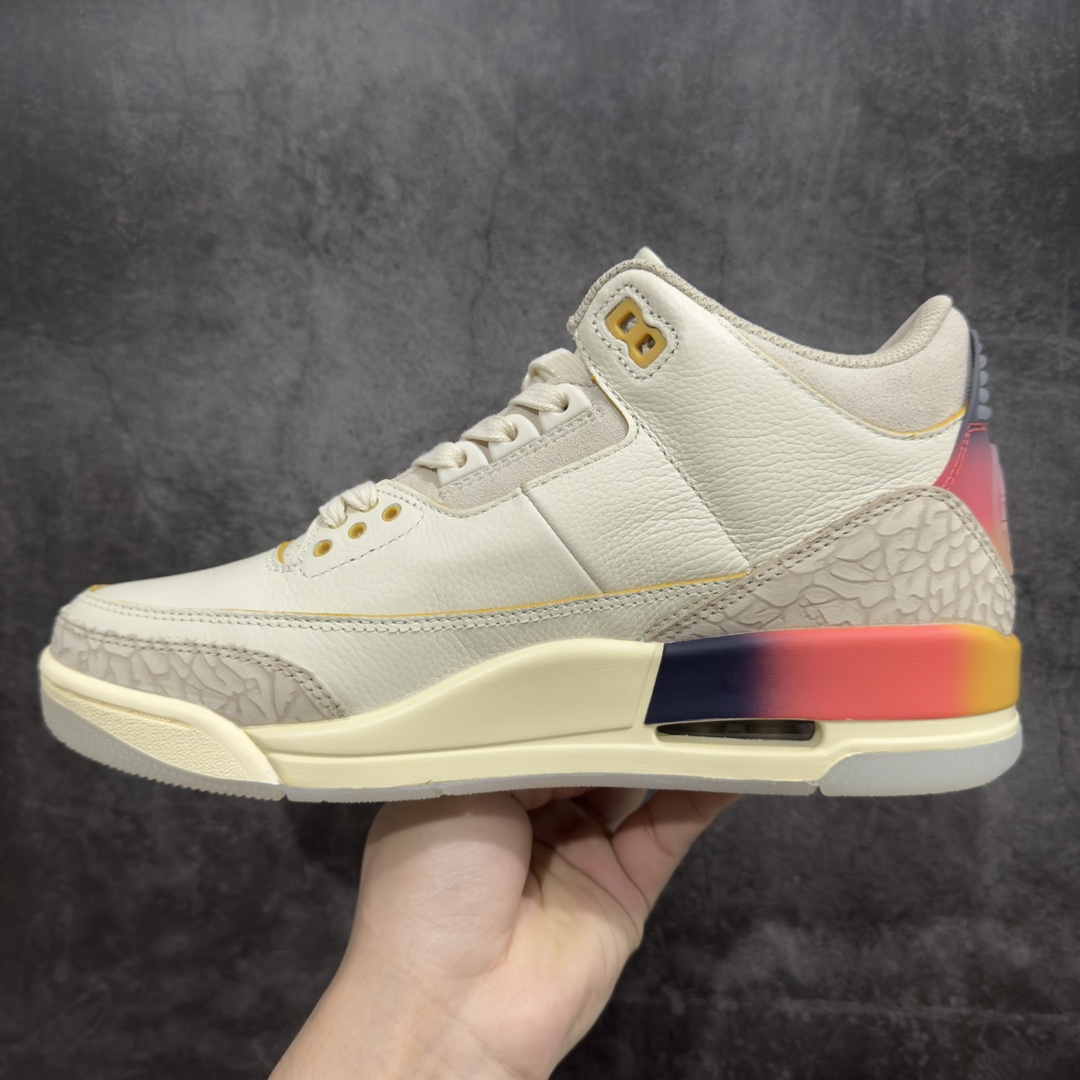 图片[2]-【莞产版】J Balvin x Air Jordan AJ3 联名白蓝红 彩虹渐变 FN0344-901专业AJ大厂出品 品质细节眼见为实全套原纸板楦头开发 原厂大底磨具加持立体防滑纹理 原装可视Air Sole气垫 原汁原味最完美的三代版型 唯一正确鞋头趴度弧度高度鞋身腰线 原厂TPU彩虹扎染后跟饰片 正确内里反口里网布 皮料菱角分明不变形无多余毛边 广东原厂zp同批次手工大底描漆拉丝 市场唯一原厂鞋扣模具 原厂织唛标 原厂飞人电绣工艺 尾指中部跳三针 独家绑鞋带手法 印刷中底布 四线拉帮 米色美纹纸贴合固定 进口港宝加持 后跟自然饱满 全鞋荧光划线卡点 追求极致完美 每一双都是工艺品 多重QC质检 超越公司货的品控标准 实实在在的免检产品  尺码：40.5 41 42 42.5 43 44 44.5 45 45.5 46 47.5 48.5-莆田鞋批发中心