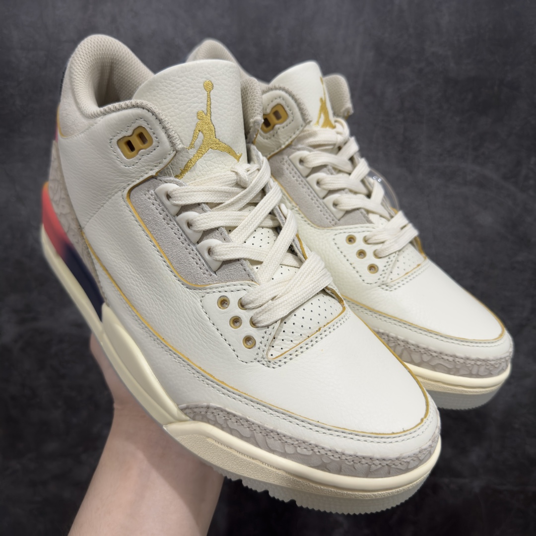 【莞产版】J Balvin x Air Jordan AJ3 联名白蓝红 彩虹渐变 FN0344-901专业AJ大厂出品 品质细节眼见为实全套原纸板楦头开发 原厂大底磨具加持立体防滑纹理 原装可视Air Sole气垫 原汁原味最完美的三代版型 唯一正确鞋头趴度弧度高度鞋身腰线 原厂TPU彩虹扎染后跟饰片 正确内里反口里网布 皮料菱角分明不变形无多余毛边 广东原厂zp同批次手工大底描漆拉丝 市场唯一原厂鞋扣模具 原厂织唛标 原厂飞人电绣工艺 尾指中部跳三针 独家绑鞋带手法 印刷中底布 四线拉帮 米色美纹纸贴合固定 进口港宝加持 后跟自然饱满 全鞋荧光划线卡点 追求极致完美 每一双都是工艺品 多重QC质检 超越公司货的品控标准 实实在在的免检产品  尺码：40.5 41 42 42.5 43 44 44.5 45 45.5 46 47.5 48.5-莆田鞋批发中心