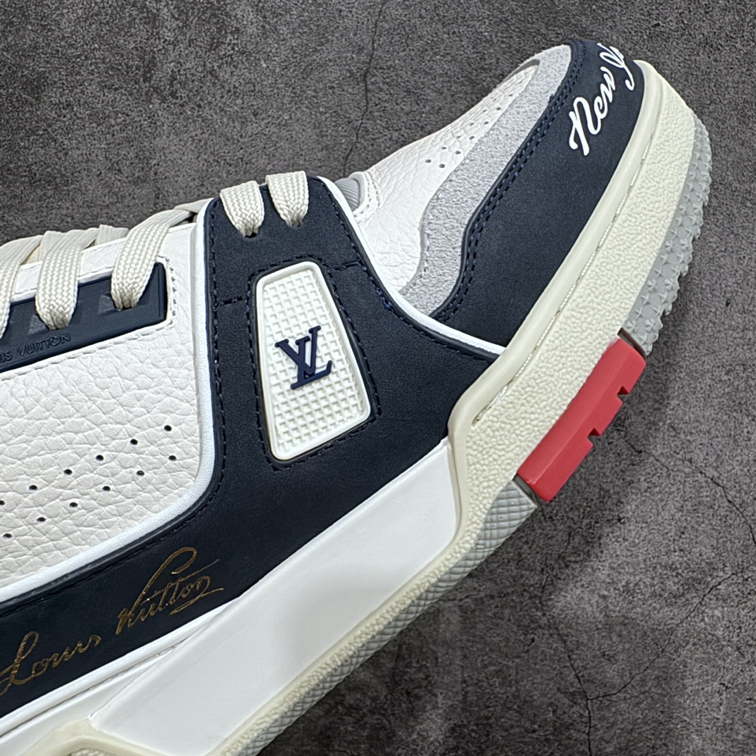 580 【顶级无胶礼盒有字版】 LV Trainer 低帮板鞋 纽约限定白深蓝