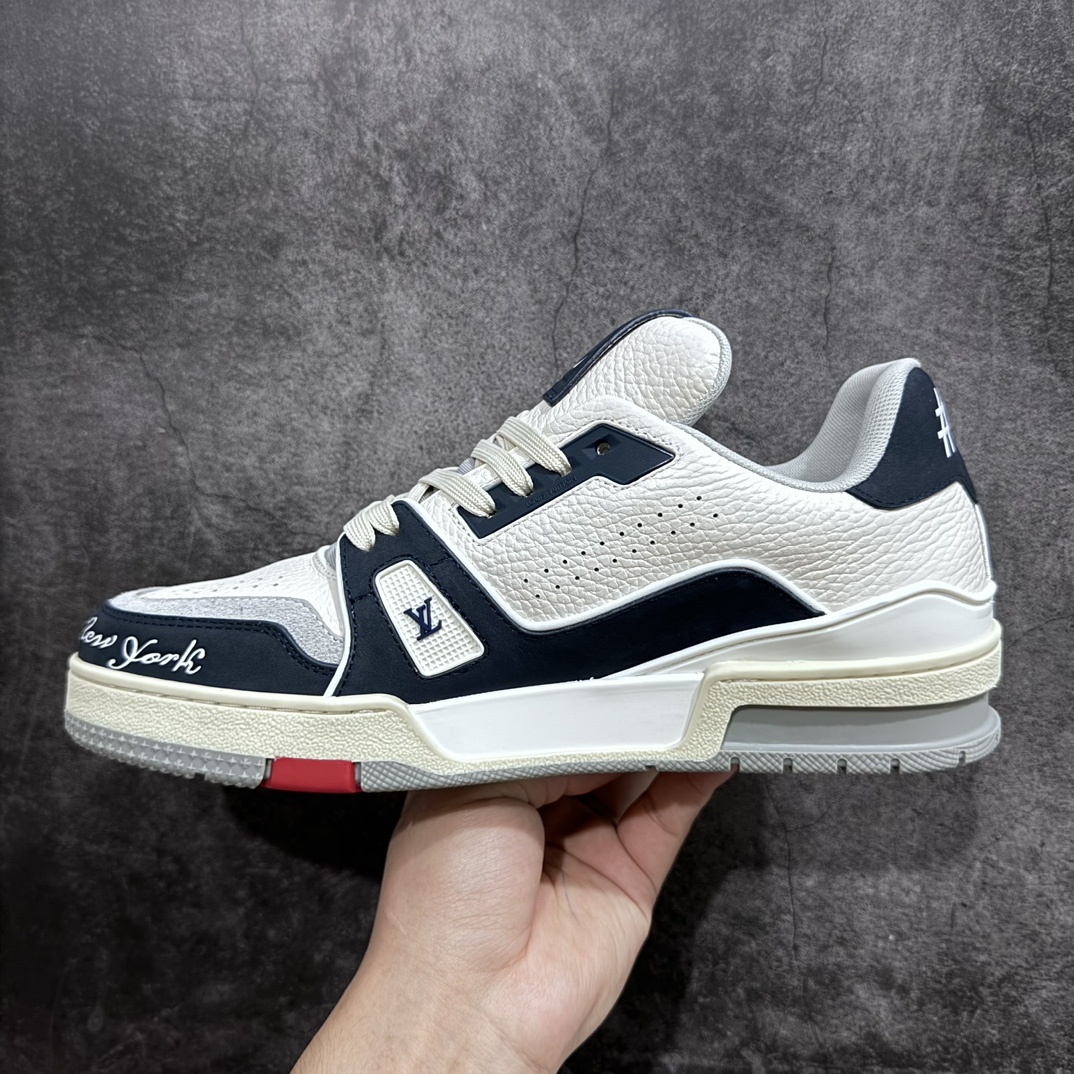 580 【顶级无胶礼盒有字版】 LV Trainer 低帮板鞋 纽约限定白深蓝