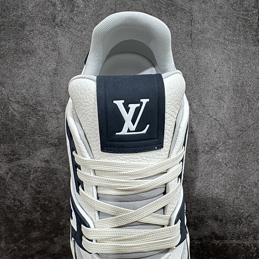 580 【顶级无胶礼盒有字版】 LV Trainer 低帮板鞋 纽约限定白深蓝