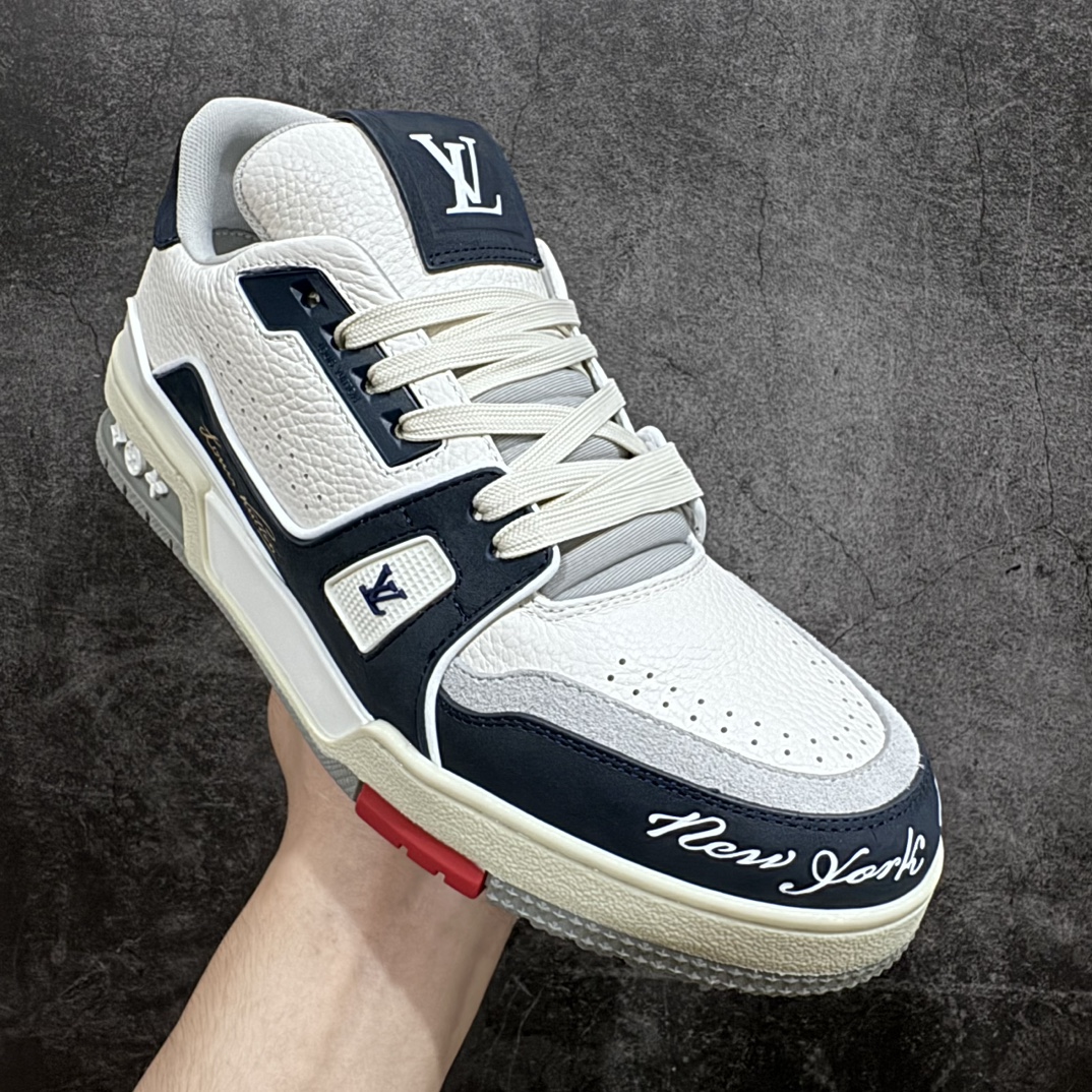 580 【顶级无胶礼盒有字版】 LV Trainer 低帮板鞋 纽约限定白深蓝