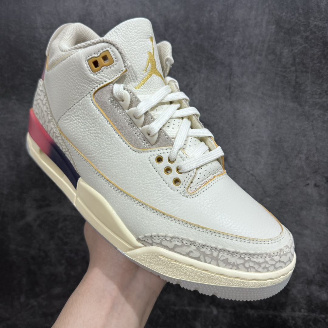 图片[3]-【巅峰版】J Balvin x Air Jordan AJ3 联名白蓝红 彩虹渐变 FN0344-901专业AJ大厂出品 品质细节眼见为实全套原纸板楦头开发 原厂大底磨具加持立体防滑纹理 原装可视Air Sole气垫 原汁原味最完美的三代版型 唯一正确鞋头趴度弧度高度鞋身腰线 原厂TPU彩虹扎染后跟饰片 正确内里反口里网布 皮料菱角分明不变形无多余毛边 广东原厂zp同批次手工大底描漆拉丝 市场唯一原厂鞋扣模具 原厂织唛标 原厂飞人电绣工艺 尾指中部跳三针 独家绑鞋带手法 印刷中底布 四线拉帮 米色美纹纸贴合固定 进口港宝加持 后跟自然饱满 全鞋荧光划线卡点 追求极致完美 每一双都是工艺品 多重QC质检 超越公司货的品控标准 实实在在的免检产品  尺码：40 40.5 41 42 42.5 43 44 44.5 45 45.5 46 47.5 48.5-莆田鞋批发中心