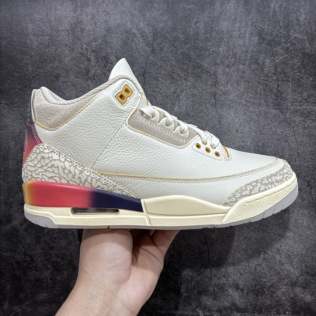 【巅峰版】J Balvin x Air Jordan AJ3 联名白蓝红 彩虹渐变 FN0344-901专业AJ大厂出品 品质细节眼见为实全套原纸板楦头开发 原厂大底磨具加持立体防滑纹理 原装可视Air Sole气垫 原汁原味最完美的三代版型 唯一正确鞋头趴度弧度高度鞋身腰线 原厂TPU彩虹扎染后跟饰片 正确内里反口里网布 皮料菱角分明不变形无多余毛边 广东原厂zp同批次手工大底描漆拉丝 市场唯一原厂鞋扣模具 原厂织唛标 原厂飞人电绣工艺 尾指中部跳三针 独家绑鞋带手法 印刷中底布 四线拉帮 米色美纹纸贴合固定 进口港宝加持 后跟自然饱满 全鞋荧光划线卡点 追求极致完美 每一双都是工艺品 多重QC质检 超越公司货的品控标准 实实在在的免检产品  尺码：40 40.5 41 42 42.5 43 44 44.5 45 45.5 46 47.5 48.5-莆田鞋批发中心