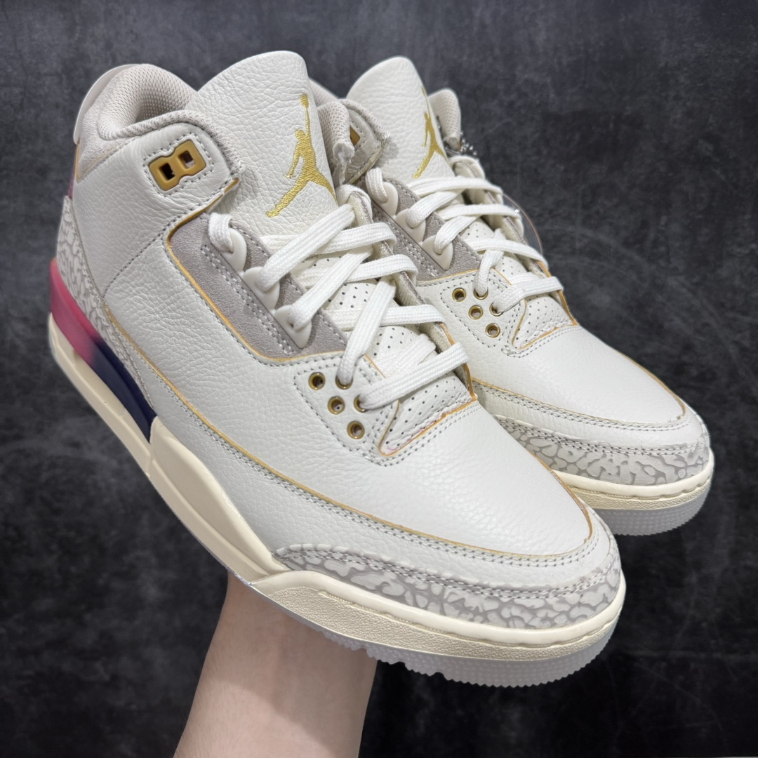 【巅峰版】J Balvin x Air Jordan AJ3 联名白蓝红 彩虹渐变 FN0344-901专业AJ大厂出品 品质细节眼见为实全套原纸板楦头开发 原厂大底磨具加持立体防滑纹理 原装可视Air Sole气垫 原汁原味最完美的三代版型 唯一正确鞋头趴度弧度高度鞋身腰线 原厂TPU彩虹扎染后跟饰片 正确内里反口里网布 皮料菱角分明不变形无多余毛边 广东原厂zp同批次手工大底描漆拉丝 市场唯一原厂鞋扣模具 原厂织唛标 原厂飞人电绣工艺 尾指中部跳三针 独家绑鞋带手法 印刷中底布 四线拉帮 米色美纹纸贴合固定 进口港宝加持 后跟自然饱满 全鞋荧光划线卡点 追求极致完美 每一双都是工艺品 多重QC质检 超越公司货的品控标准 实实在在的免检产品  尺码：40 40.5 41 42 42.5 43 44 44.5 45 45.5 46 47.5 48.5-莆田鞋批发中心