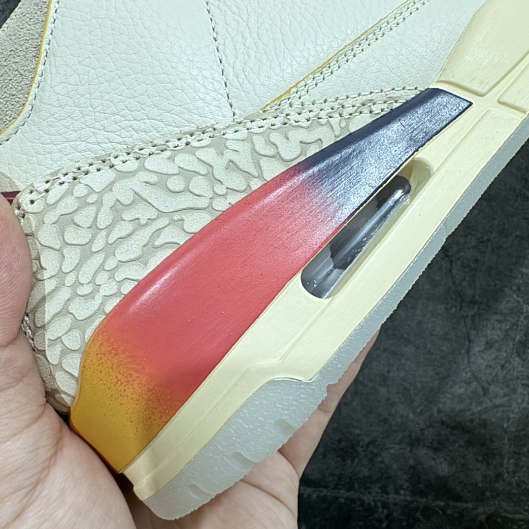 图片[2]-【巅峰版】J Balvin x Air Jordan AJ3 联名白蓝红 彩虹渐变 FN0344-901专业AJ大厂出品 品质细节眼见为实全套原纸板楦头开发 原厂大底磨具加持立体防滑纹理 原装可视Air Sole气垫 原汁原味最完美的三代版型 唯一正确鞋头趴度弧度高度鞋身腰线 原厂TPU彩虹扎染后跟饰片 正确内里反口里网布 皮料菱角分明不变形无多余毛边 广东原厂zp同批次手工大底描漆拉丝 市场唯一原厂鞋扣模具 原厂织唛标 原厂飞人电绣工艺 尾指中部跳三针 独家绑鞋带手法 印刷中底布 四线拉帮 米色美纹纸贴合固定 进口港宝加持 后跟自然饱满 全鞋荧光划线卡点 追求极致完美 每一双都是工艺品 多重QC质检 超越公司货的品控标准 实实在在的免检产品  尺码：40 40.5 41 42 42.5 43 44 44.5 45 45.5 46 47.5 48.5-莆田鞋批发中心