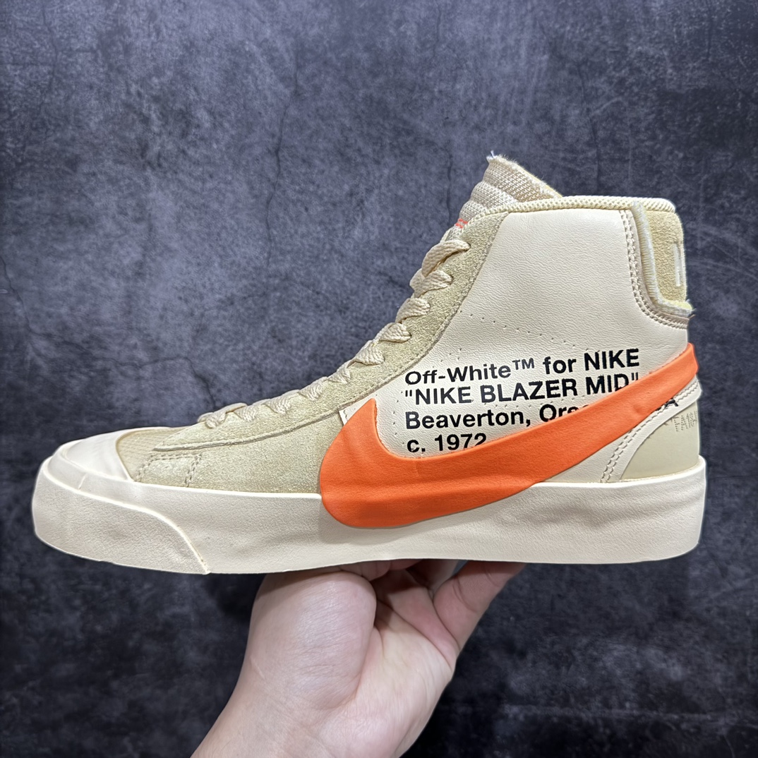 380 【全新Top版本】Off-White X Nike  Blazer Mid OW联名款开拓者高帮休闲板鞋 南瓜色 AA3832-700