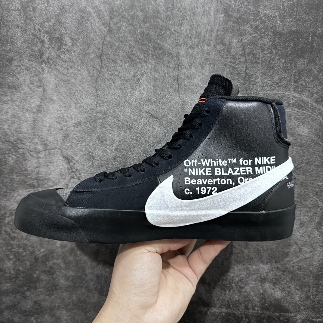 380 【全新Top版本】Off-White X Nike  Blazer Mid OW联名款开拓者高帮休闲板鞋 黑白色 AA3832-001