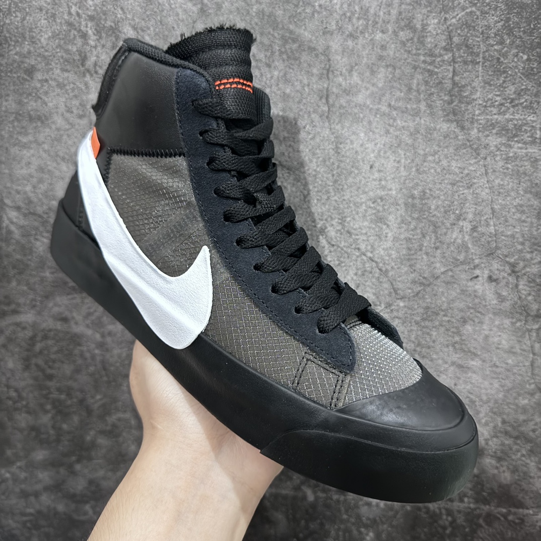 380 【全新Top版本】Off-White X Nike  Blazer Mid OW联名款开拓者高帮休闲板鞋 黑白色 AA3832-001