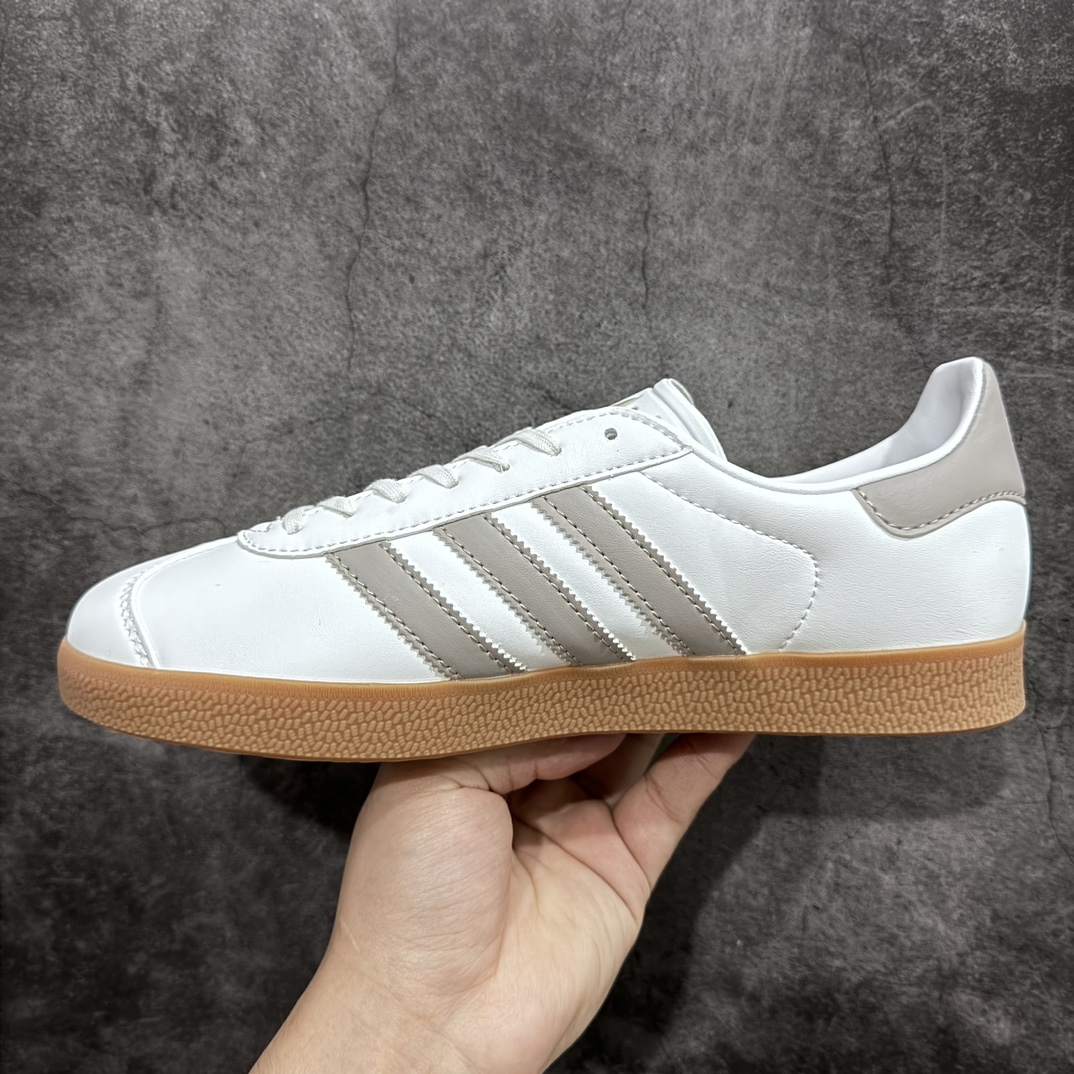 220 【纯原版】Ad Originals Gazelle W 白灰皮面 三叶草复古休闲防滑耐磨低帮板鞋 IG3508