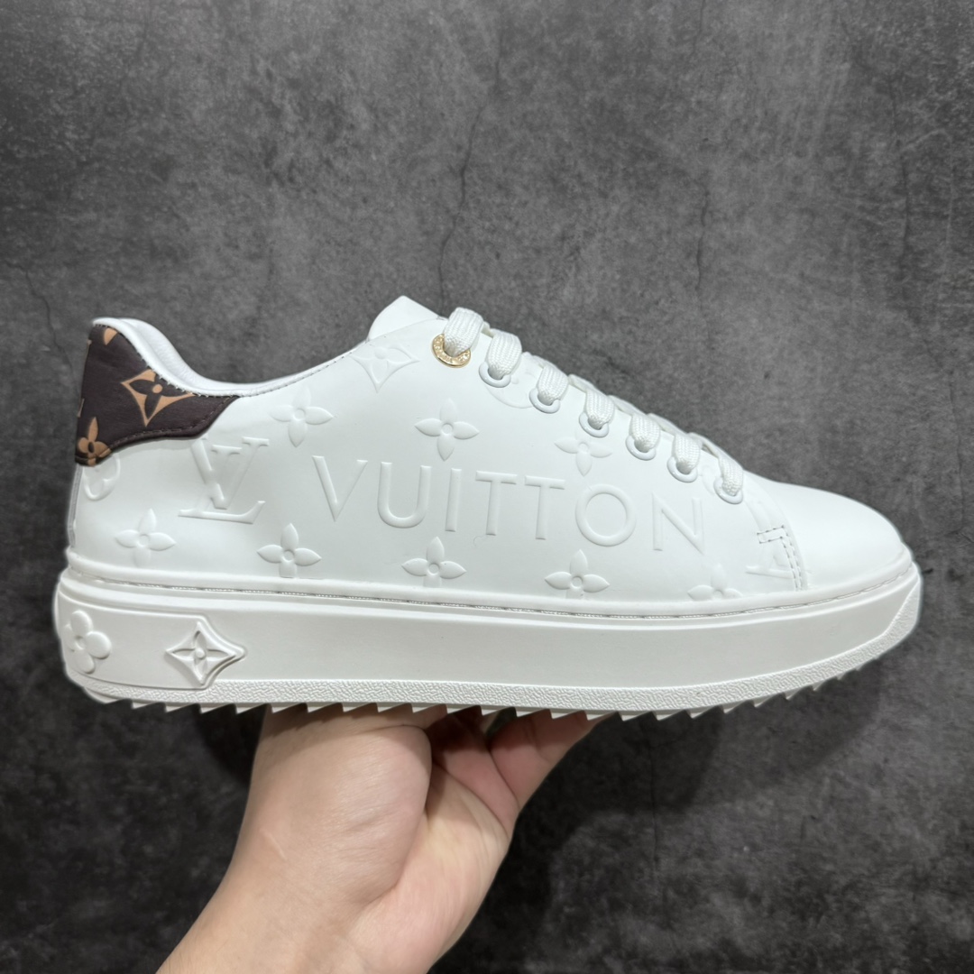 【广东顶级纯原】Louis Vuitton Time Out Low Sneaker LV 舒畅系列休闲松糕锯齿底系列板鞋n配件抽屉礼盒 防尘布袋 身份卡 小票采用软质粒面头层牛革拼接制成鞋面材质高密度电脑车线工艺 小牛真皮内里贴附nPU超软脚感乳胶鞋垫 外置隔色厚实橡胶大底 Size：35-45-莆田鞋批发中心