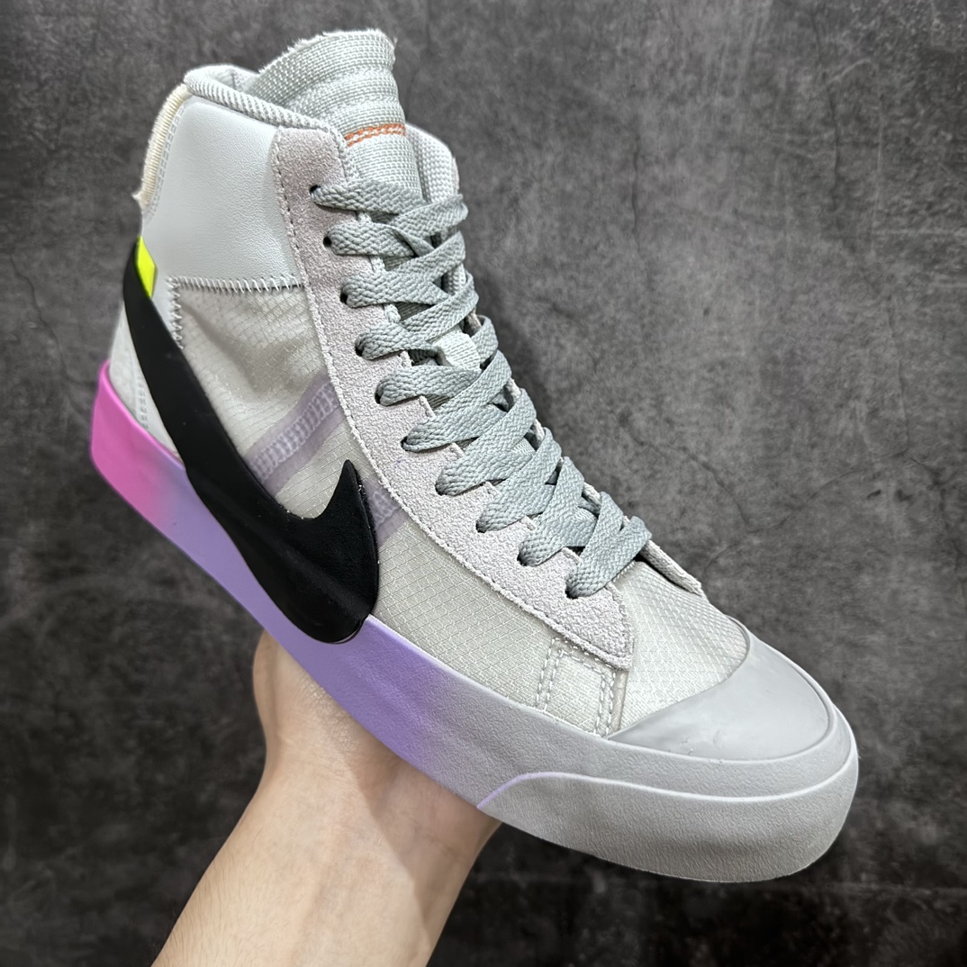 380 【全新Top版本】Off-White X Nike  Blazer Mid OW联名款开拓者高帮休闲板鞋 彩虹色 AA3832-002