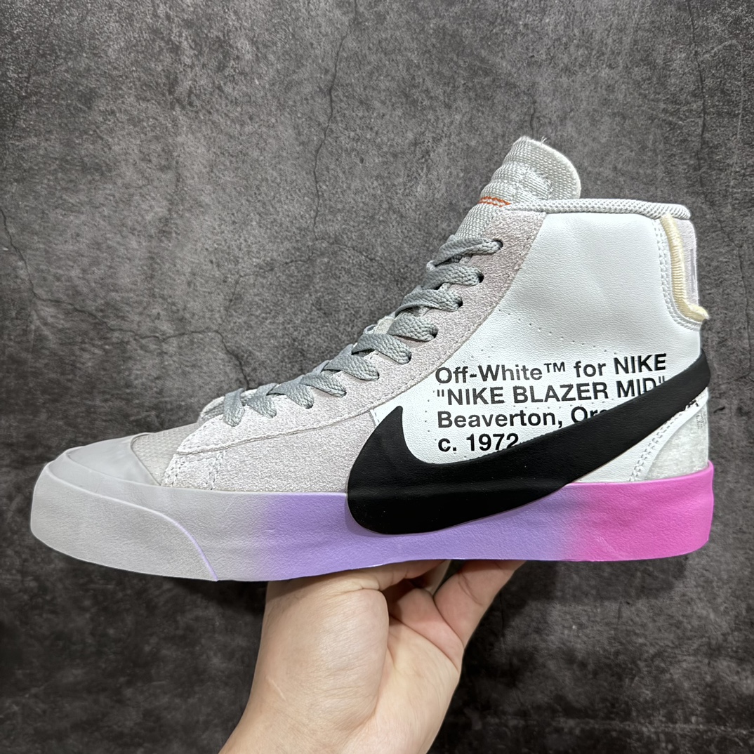 380 【全新Top版本】Off-White X Nike  Blazer Mid OW联名款开拓者高帮休闲板鞋 彩虹色 AA3832-002