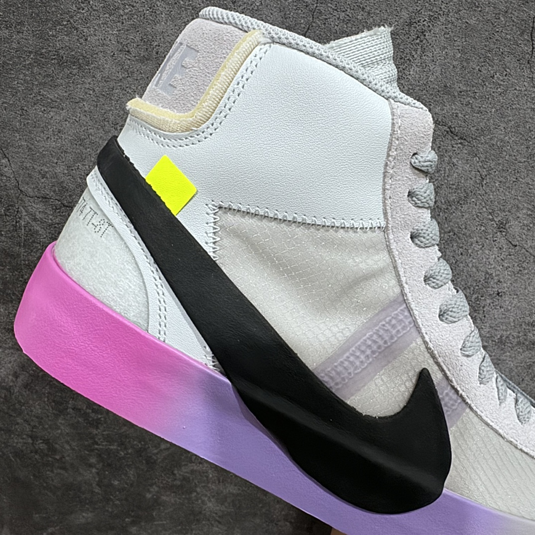 380 【全新Top版本】Off-White X Nike  Blazer Mid OW联名款开拓者高帮休闲板鞋 彩虹色 AA3832-002