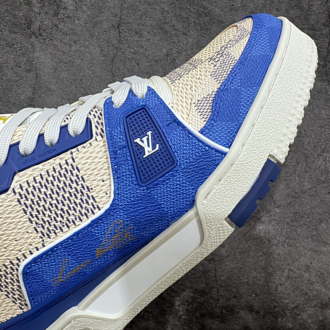 图片[6]-【广东顶级纯原】 全新LV路易威登Louis Vuitton LV Trainer Sneaker Low 低帮复古休闲运动文化百搭篮球板鞋 米白蓝灰色 棋盘格子n升级厚实抽屉礼品鞋盒及全套代购包装说明书防尘布袋物件(附送快递加固包装你牛皮纸盒)采用进口LV Monogram专属牛革与丝绸头层皮鞋面材质(原版一致空补胶“零胶”处理工艺)原装一致TPR光泽组合鞋底 耐弯折滴塑支持片 鞋垫嵌入超软脚感乳胶材质 Size：38 39 40 41 42 43 44 45-莆田鞋批发中心