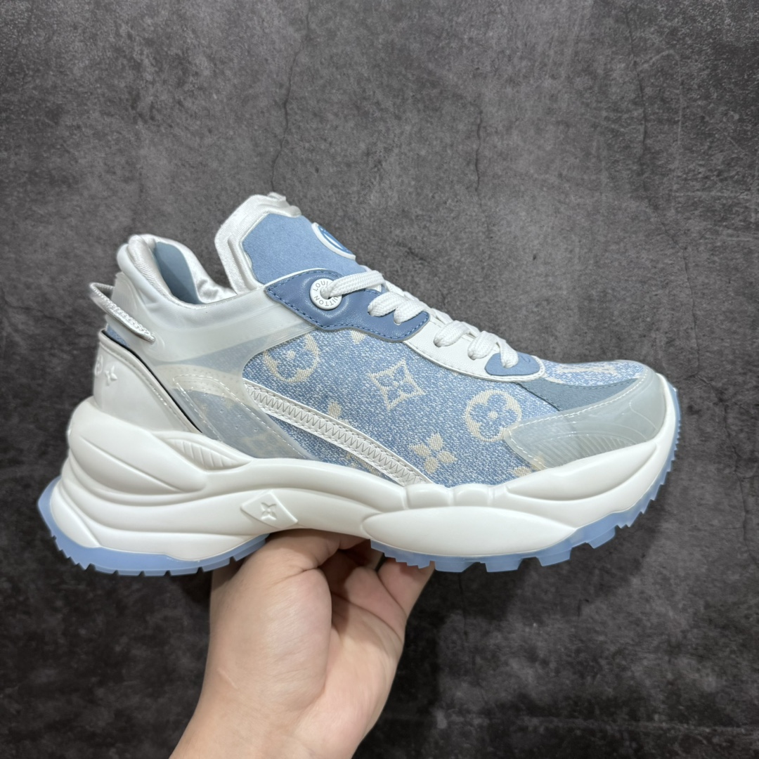 [Guangdong top pure original] LV low-top blue and white Louis Vuitton Louis Vuitton RUN 55 round toe lace-up low-top sports casual shoes