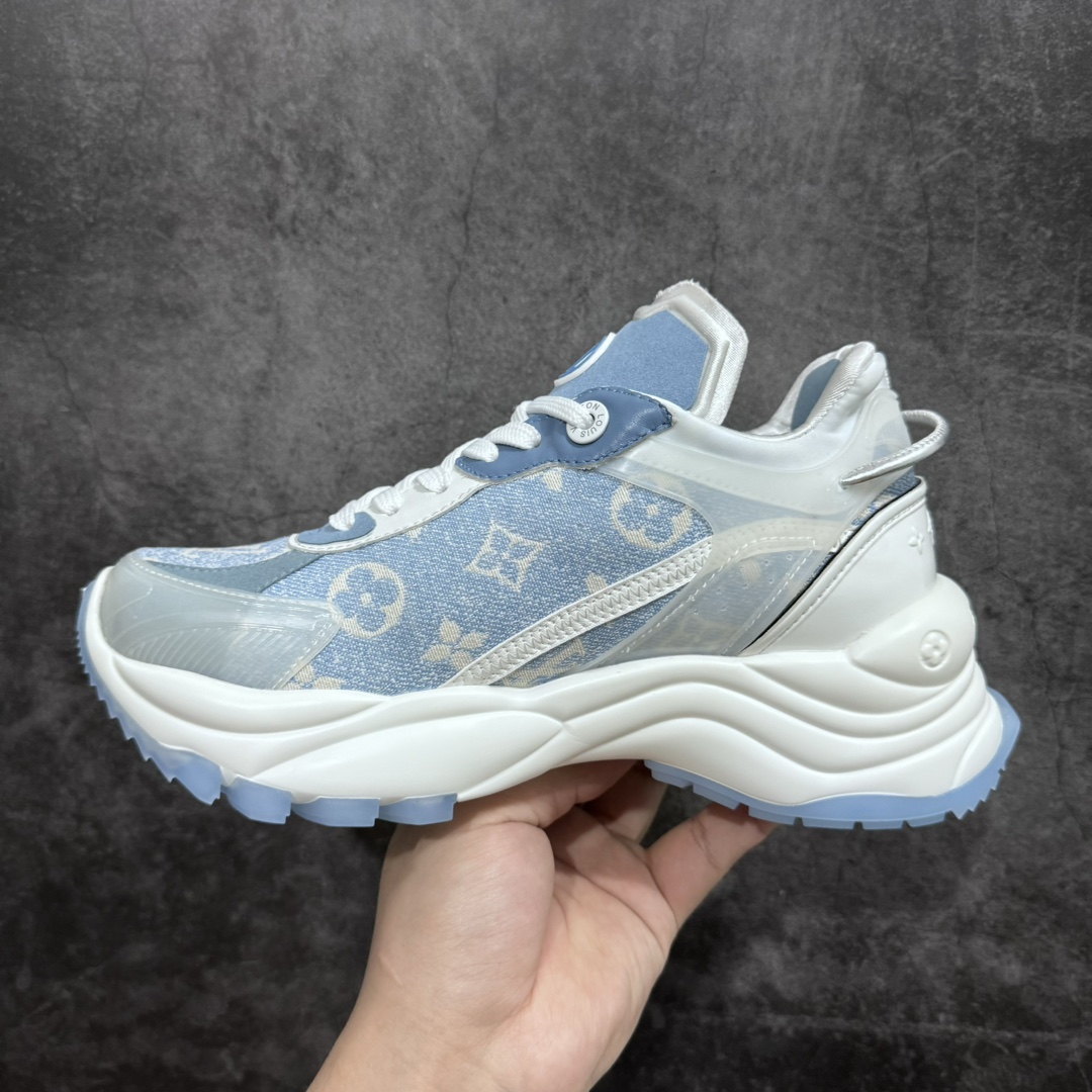 [Guangdong top pure original] LV low-top blue and white Louis Vuitton Louis Vuitton RUN 55 round toe lace-up low-top sports casual shoes