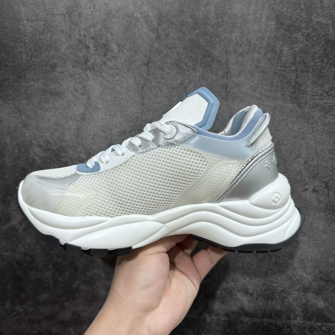 [Guangdong top pure original] LV low-top white, blue and silver Louis Vuitton Louis Vuitton RUN 55 round-toe lace-up low-top sports casual shoes