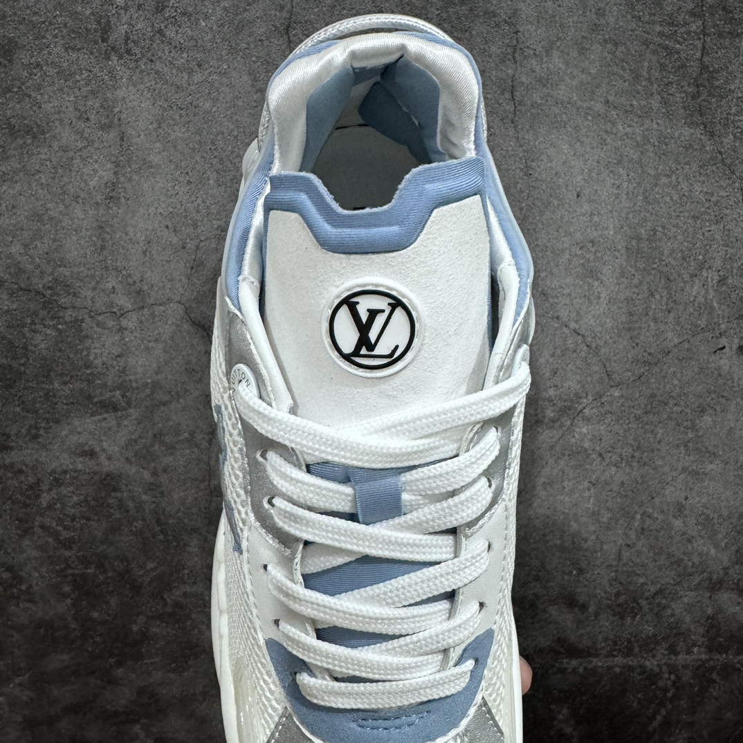 [Guangdong top pure original] LV low-top white, blue and silver Louis Vuitton Louis Vuitton RUN 55 round-toe lace-up low-top sports casual shoes