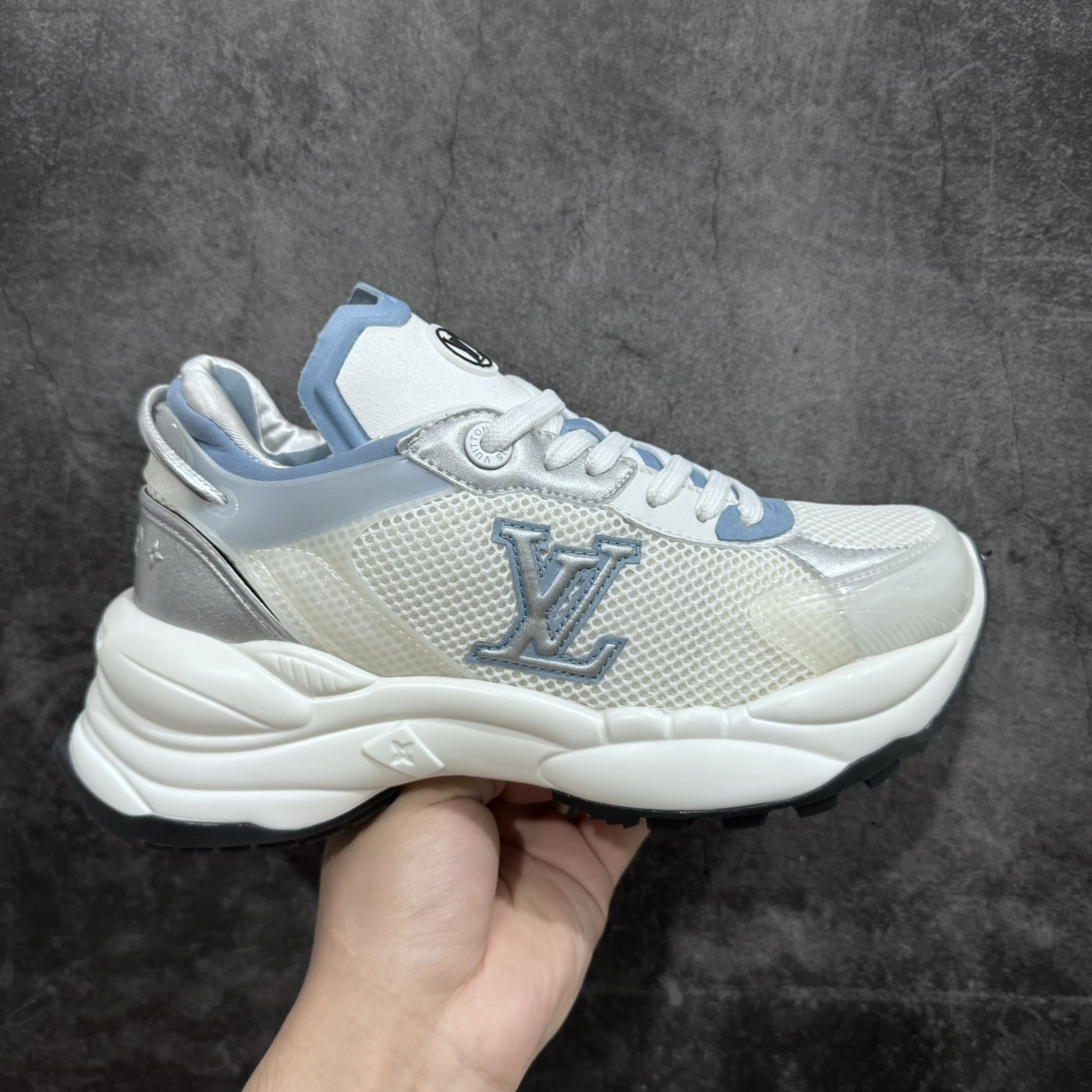 [Guangdong top pure original] LV low-top white, blue and silver Louis Vuitton Louis Vuitton RUN 55 round-toe lace-up low-top sports casual shoes