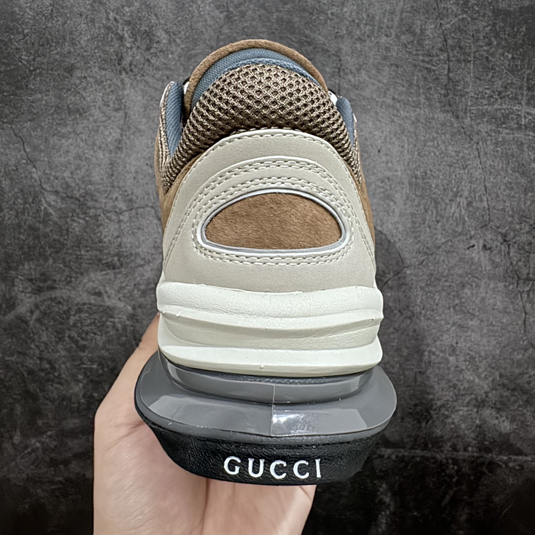 450 【广东顶级纯原】古驰Gucci Run 低帮 灰棕色 爆款G家 RUN系列 休闲运动鞋老爹鞋跑鞋