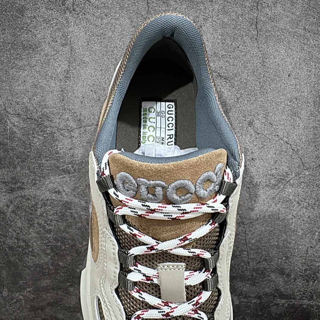 450 【广东顶级纯原】古驰Gucci Run 低帮 灰棕色 爆款G家 RUN系列 休闲运动鞋老爹鞋跑鞋