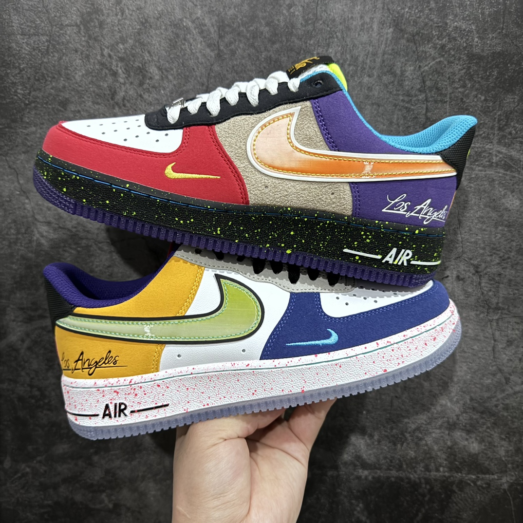 【纯原HY版本】NK Air Force 1  ”What The LA“洛杉矶限定货号：CT1117-100n这款Air Force 1以不对称鸳鸯设计呈现 采用红、白、紫、蓝、黄、绿等多种配色拼接，侧身Swoosh也花样层出，有纯色装扮也有渐变色加持，趣味十足，辅以泼墨中底，尽显潮流气息 尺码：36 36.5 37.5 38 38.5 39 40 40.5 41 42 42.5 43 44 44.5 45-莆田鞋批发中心