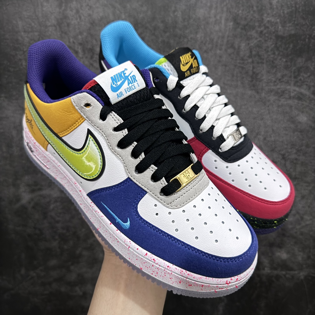 图片[2]-【纯原HY版本】NK Air Force 1  ”What The LA“洛杉矶限定货号：CT1117-100n这款Air Force 1以不对称鸳鸯设计呈现 采用红、白、紫、蓝、黄、绿等多种配色拼接，侧身Swoosh也花样层出，有纯色装扮也有渐变色加持，趣味十足，辅以泼墨中底，尽显潮流气息 尺码：36 36.5 37.5 38 38.5 39 40 40.5 41 42 42.5 43 44 44.5 45-莆田鞋批发中心