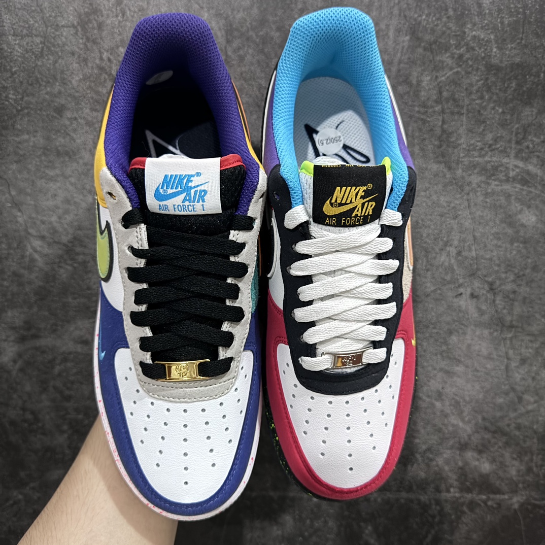 图片[3]-【纯原HY版本】NK Air Force 1  ”What The LA“洛杉矶限定货号：CT1117-100n这款Air Force 1以不对称鸳鸯设计呈现 采用红、白、紫、蓝、黄、绿等多种配色拼接，侧身Swoosh也花样层出，有纯色装扮也有渐变色加持，趣味十足，辅以泼墨中底，尽显潮流气息 尺码：36 36.5 37.5 38 38.5 39 40 40.5 41 42 42.5 43 44 44.5 45-莆田鞋批发中心