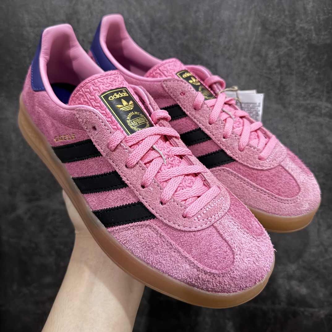 纯原版AdidasOriginalsGazelleIndoor防滑低帮T头德训鞋GZ复古系列粉黑IE70