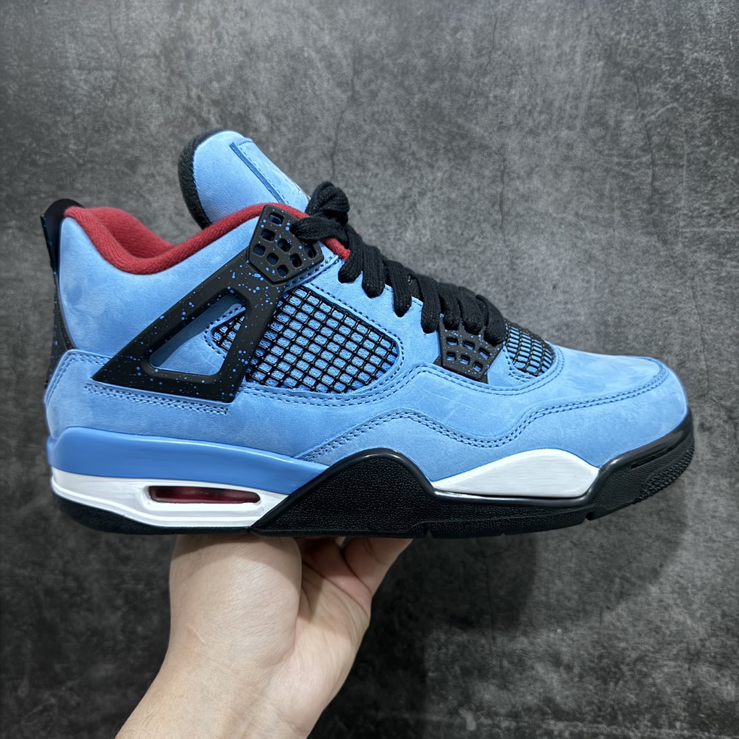 【PK4.0版本】 Air Jordan 4 x Travis Scott AJ4 TS联名 蓝麂皮 308497-406 n东莞元老级版师操刀倾力打造全网最强原楦原纸板开发 确保原汁原味n 韩国进口原材麂皮 质感色泽绝无偏差完美中底拉帮 采用真正原厂鞋扣原档案大底 如假白送 大底纹路气垫通透度PU的回弹性均百分百还原挑战全网艺术家 只服务市场5%高端客户 大底贴合程度胶水把控 圈内最顶尖 原厂数据 原厂电绣电脑针车 后跟定型 冲刀皮料裁剪零毛边 尺码：40.5 41 42 42.5 43 44 44.5 45 46 47.5-莆田鞋批发中心