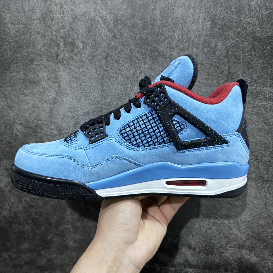 图片[2]-【PK4.0版本】 Air Jordan 4 x Travis Scott AJ4 TS联名 蓝麂皮 308497-406 n东莞元老级版师操刀倾力打造全网最强原楦原纸板开发 确保原汁原味n 韩国进口原材麂皮 质感色泽绝无偏差完美中底拉帮 采用真正原厂鞋扣原档案大底 如假白送 大底纹路气垫通透度PU的回弹性均百分百还原挑战全网艺术家 只服务市场5%高端客户 大底贴合程度胶水把控 圈内最顶尖 原厂数据 原厂电绣电脑针车 后跟定型 冲刀皮料裁剪零毛边 尺码：40.5 41 42 42.5 43 44 44.5 45 46 47.5-莆田鞋批发中心