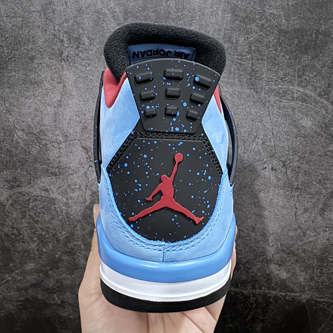 图片[4]-【PK4.0版本】 Air Jordan 4 x Travis Scott AJ4 TS联名 蓝麂皮 308497-406 n东莞元老级版师操刀倾力打造全网最强原楦原纸板开发 确保原汁原味n 韩国进口原材麂皮 质感色泽绝无偏差完美中底拉帮 采用真正原厂鞋扣原档案大底 如假白送 大底纹路气垫通透度PU的回弹性均百分百还原挑战全网艺术家 只服务市场5%高端客户 大底贴合程度胶水把控 圈内最顶尖 原厂数据 原厂电绣电脑针车 后跟定型 冲刀皮料裁剪零毛边 尺码：40.5 41 42 42.5 43 44 44.5 45 46 47.5-莆田鞋批发中心