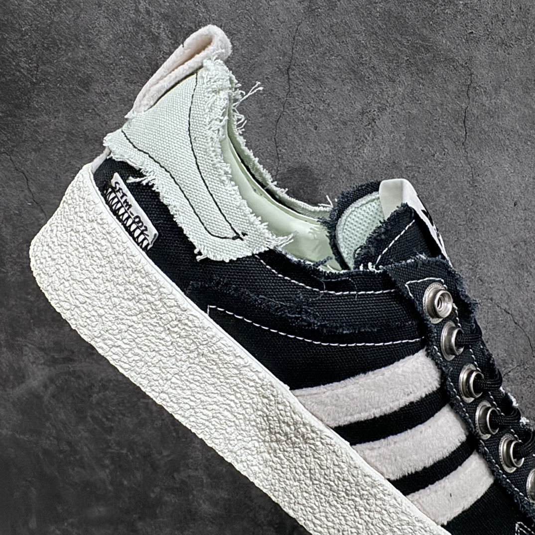 Song for the Mute x Adidas Originals SFTM-002 CAMPUS 80s”Seasame” 80s Academy Series Low-top Casual Sports Canvas Vulcanized Sneakers ”Joint Canvas Black and White” ID4791