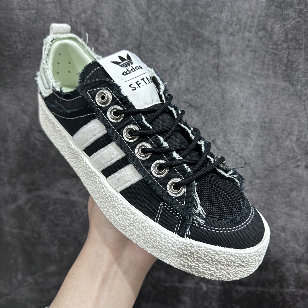 Song for the Mute x Adidas Originals SFTM-002 CAMPUS 80s”Seasame” 80s Academy Series Low-top Casual Sports Canvas Vulcanized Sneakers ”Joint Canvas Black and White” ID4791