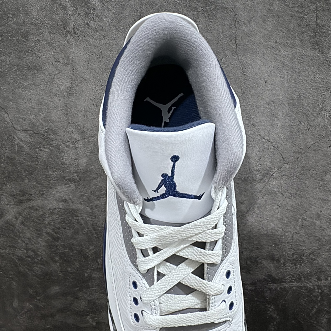 图片[8]-【纯原JS版本】Air Jordan AJ3 Midnight Navy复古灰蓝 CT8532-140 全套原纸板楦头开发 原厂大底磨具加持立体防滑纹理 原装可视Air Sole气垫 原汁原味最完美的三代版型 唯一正确鞋头趴度弧度高度鞋身腰线 原厂TPU彩虹扎染后跟饰片 正确内里反口里网布 皮料菱角分明不变形无多余毛边 广东原厂zp同批次手工大底描漆拉丝 市场唯一原厂鞋扣模具 原厂织唛标 原厂飞人电绣工艺 尾指中部跳三针 独家绑鞋带手法 印刷中底布 四线拉帮 米色美纹纸贴合固定 进口港宝加持 后跟自然饱满 全鞋荧光划线卡点 追求极致完美 每一双都是工艺品 多重QC质检 超越公司货的品控标准 实实在在的免检产品  尺码：40 40.5 41 42 42.5 43 44 44.5 45 46 47.5 48.5-莆田鞋批发中心