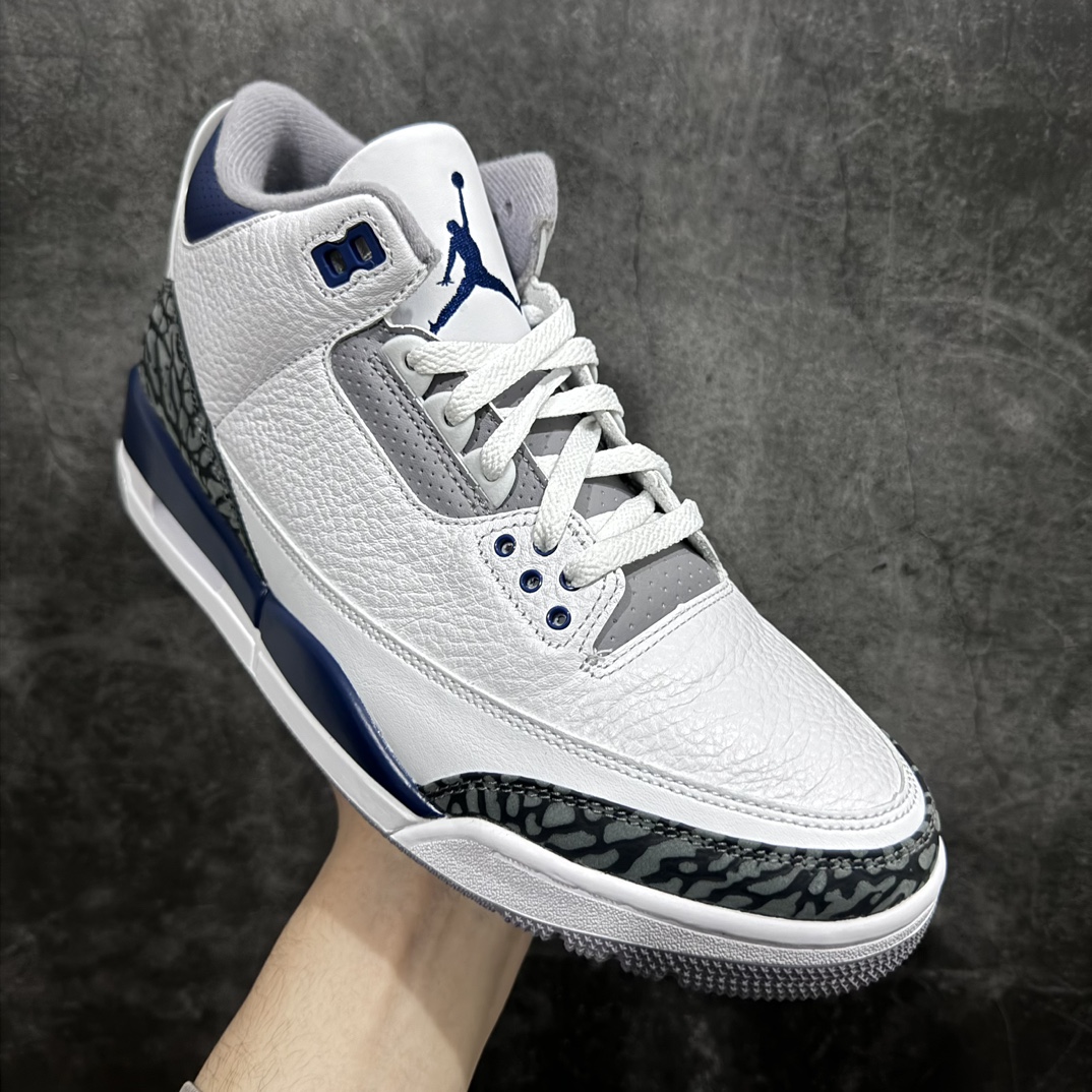 图片[3]-【纯原JS版本】Air Jordan AJ3 Midnight Navy复古灰蓝 CT8532-140 全套原纸板楦头开发 原厂大底磨具加持立体防滑纹理 原装可视Air Sole气垫 原汁原味最完美的三代版型 唯一正确鞋头趴度弧度高度鞋身腰线 原厂TPU彩虹扎染后跟饰片 正确内里反口里网布 皮料菱角分明不变形无多余毛边 广东原厂zp同批次手工大底描漆拉丝 市场唯一原厂鞋扣模具 原厂织唛标 原厂飞人电绣工艺 尾指中部跳三针 独家绑鞋带手法 印刷中底布 四线拉帮 米色美纹纸贴合固定 进口港宝加持 后跟自然饱满 全鞋荧光划线卡点 追求极致完美 每一双都是工艺品 多重QC质检 超越公司货的品控标准 实实在在的免检产品  尺码：40 40.5 41 42 42.5 43 44 44.5 45 46 47.5 48.5-莆田鞋批发中心