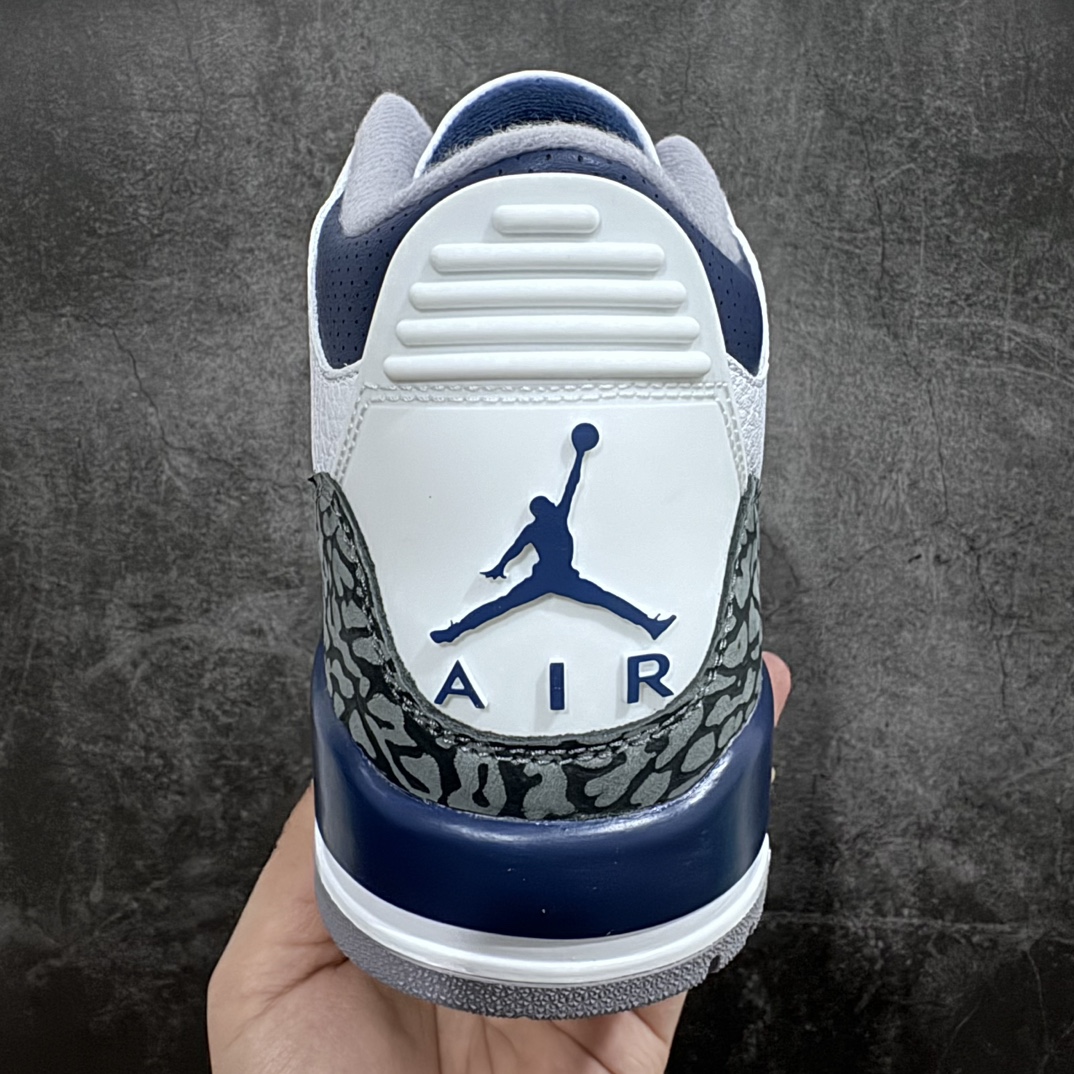 图片[4]-【纯原JS版本】Air Jordan AJ3 Midnight Navy复古灰蓝 CT8532-140 全套原纸板楦头开发 原厂大底磨具加持立体防滑纹理 原装可视Air Sole气垫 原汁原味最完美的三代版型 唯一正确鞋头趴度弧度高度鞋身腰线 原厂TPU彩虹扎染后跟饰片 正确内里反口里网布 皮料菱角分明不变形无多余毛边 广东原厂zp同批次手工大底描漆拉丝 市场唯一原厂鞋扣模具 原厂织唛标 原厂飞人电绣工艺 尾指中部跳三针 独家绑鞋带手法 印刷中底布 四线拉帮 米色美纹纸贴合固定 进口港宝加持 后跟自然饱满 全鞋荧光划线卡点 追求极致完美 每一双都是工艺品 多重QC质检 超越公司货的品控标准 实实在在的免检产品  尺码：40 40.5 41 42 42.5 43 44 44.5 45 46 47.5 48.5-莆田鞋批发中心