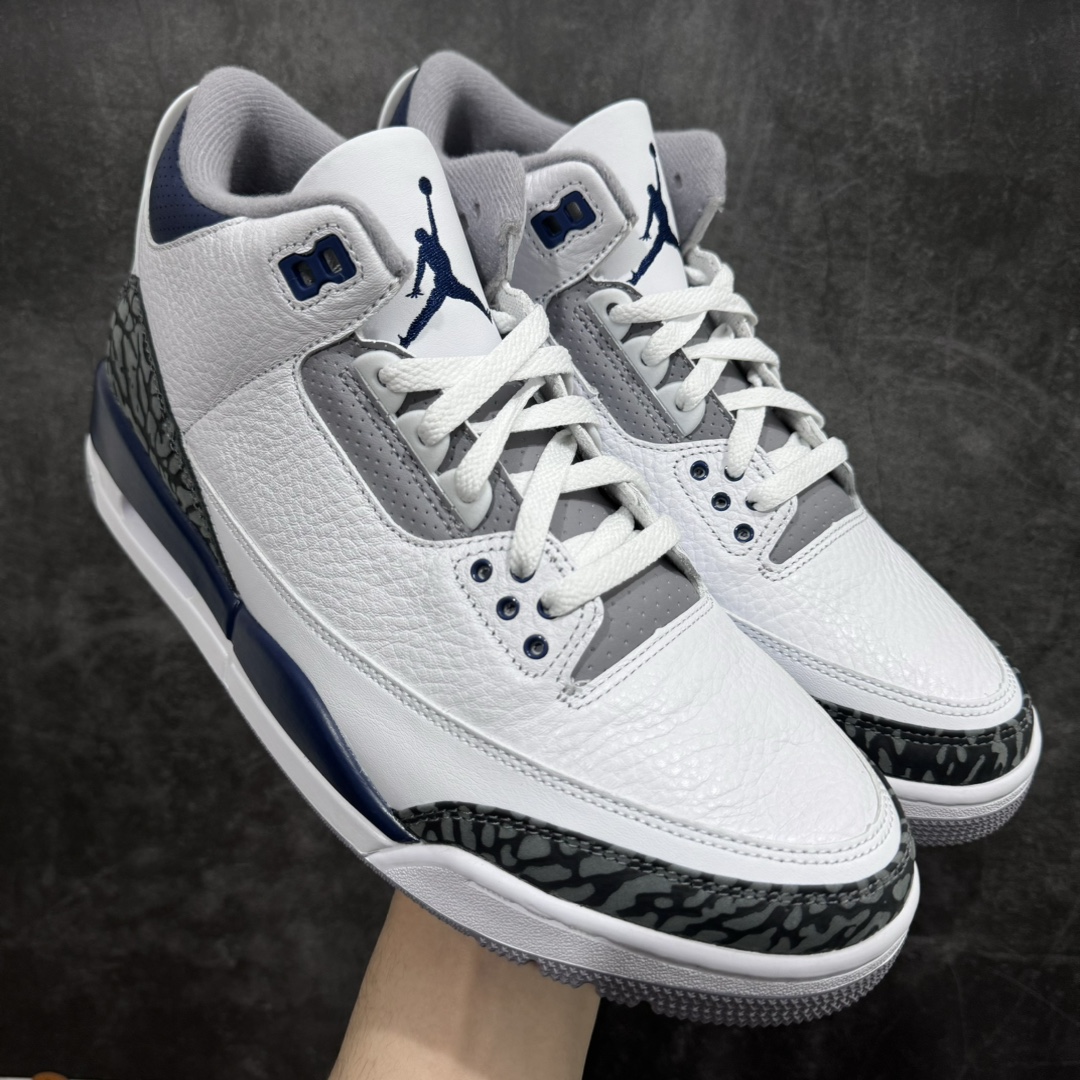 纯原版AirJordanAJ3MidnightNavy复古灰蓝CT8532-140全套原纸板楦头开发原厂