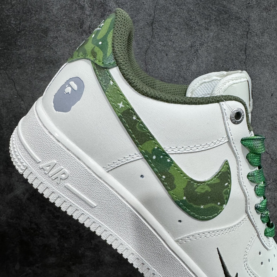 Customized version of A Bathing Ape BAPE x Nike Air Force 1 Sta Low ”Beige/Deep Blue Camo” Air Force One low-top sneakers ”off-white green camouflage” PF9055-763