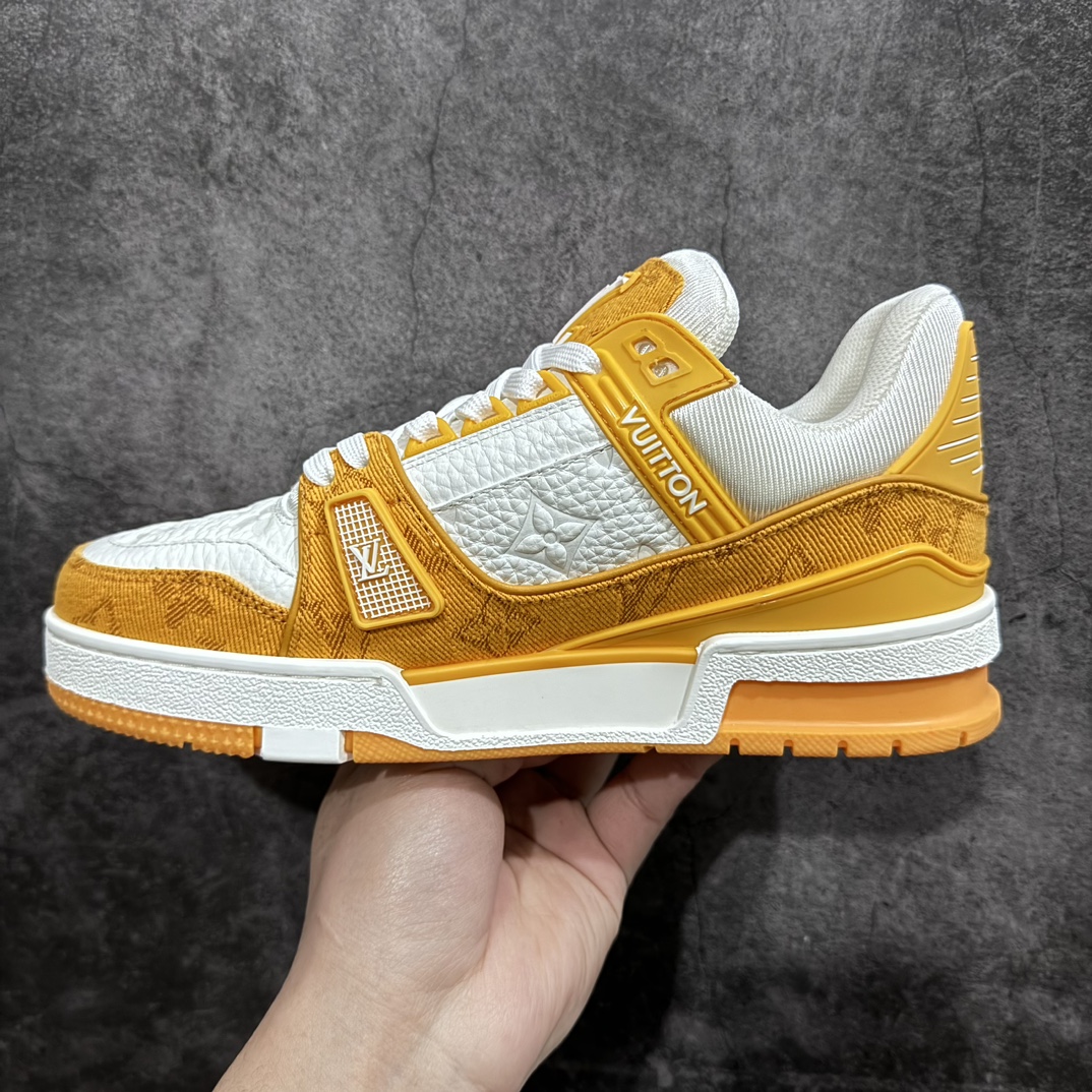 Top-quality LV Trainer white and yellow denim at a reasonable price