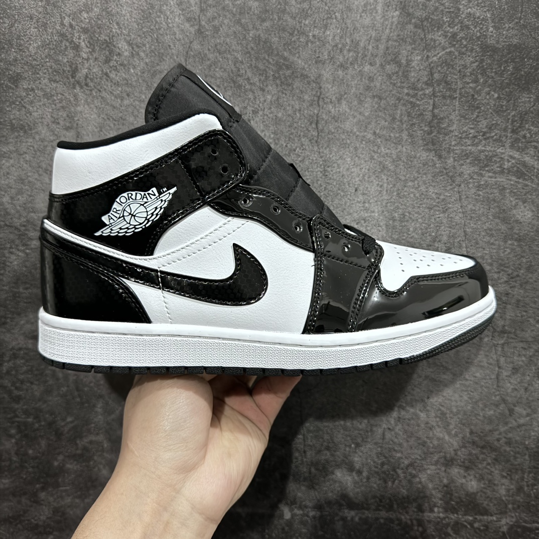 性价比AirJordanAJ1Mid中帮黑白熊猫漆皮全明星DD1649-001原厂内置全掌气垫A模大底头