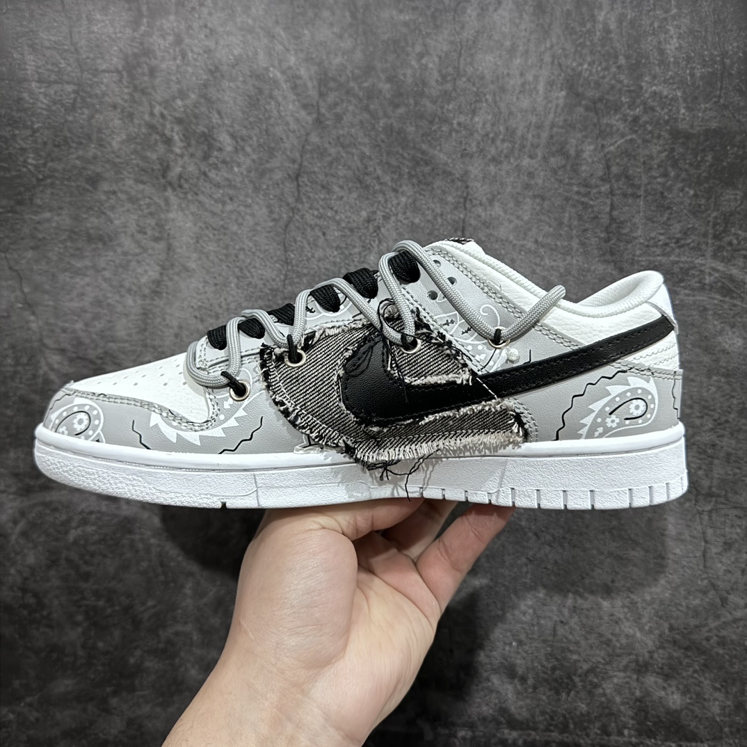 DIY Custom Nk Dunk Low Retro DIY Stitched Denim Gray Black and White DJ6188-101