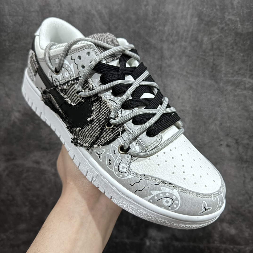 DIY Custom Nk Dunk Low Retro DIY Stitched Denim Gray Black and White DJ6188-101