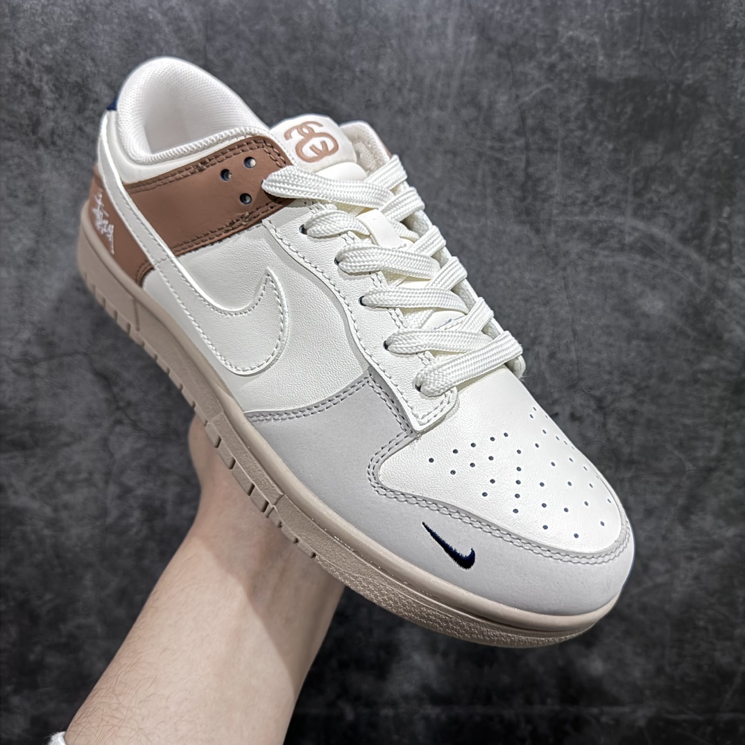 Customized Nike SB Dunk Low x Stussy White Gray Brown JH8037-917