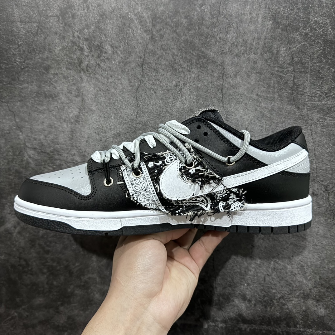 DIY Custom Nk Dunk Low Retro DIY Stitched Denim Gray Black and White Cashew Flower DV0831-002