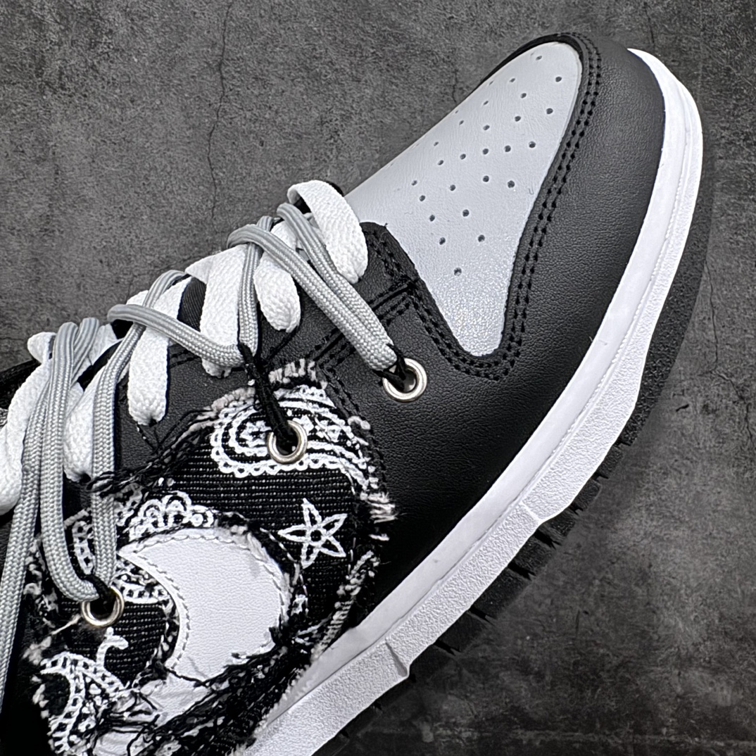 DIY Custom Nk Dunk Low Retro DIY Stitched Denim Gray Black and White Cashew Flower DV0831-002