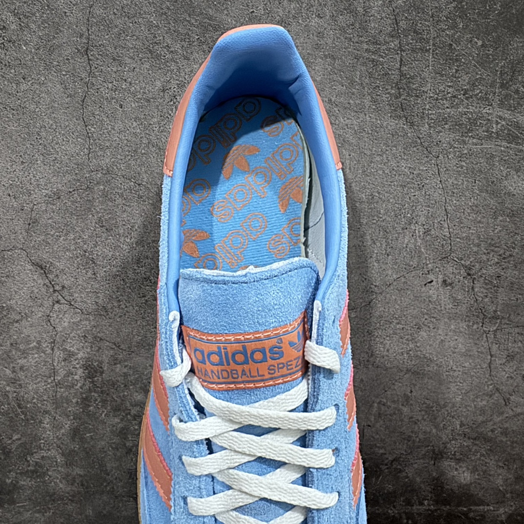纯原版AdidasHandballSpezial阿迪达斯经典款反毛皮复古休闲板鞋粉蓝生胶IF6564原厂