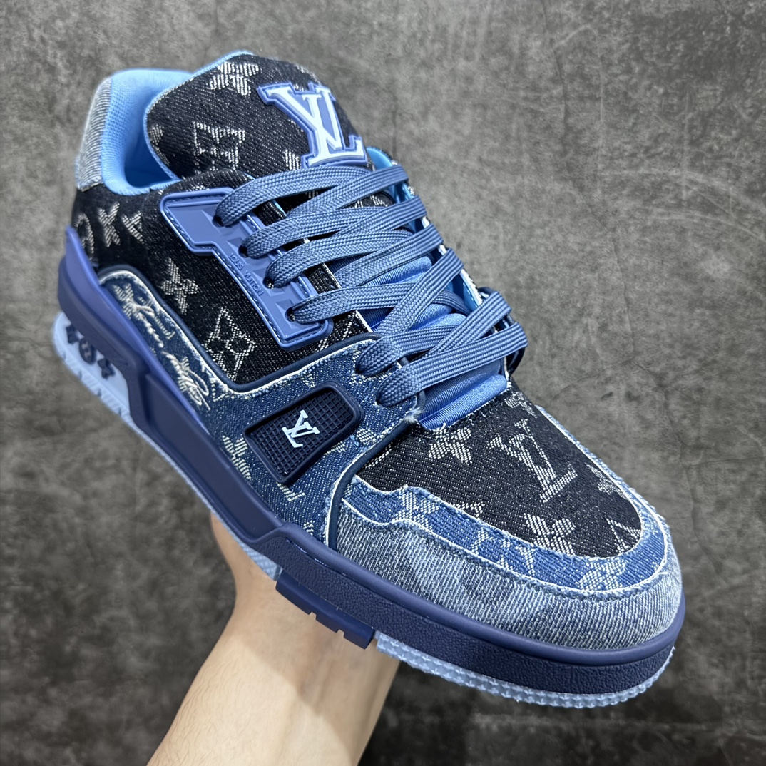 Glue-free top-grade gift box, wordless version, in stock, available for pick-up on the same day, LV Trainer series high-end sports shoes, new blue denim