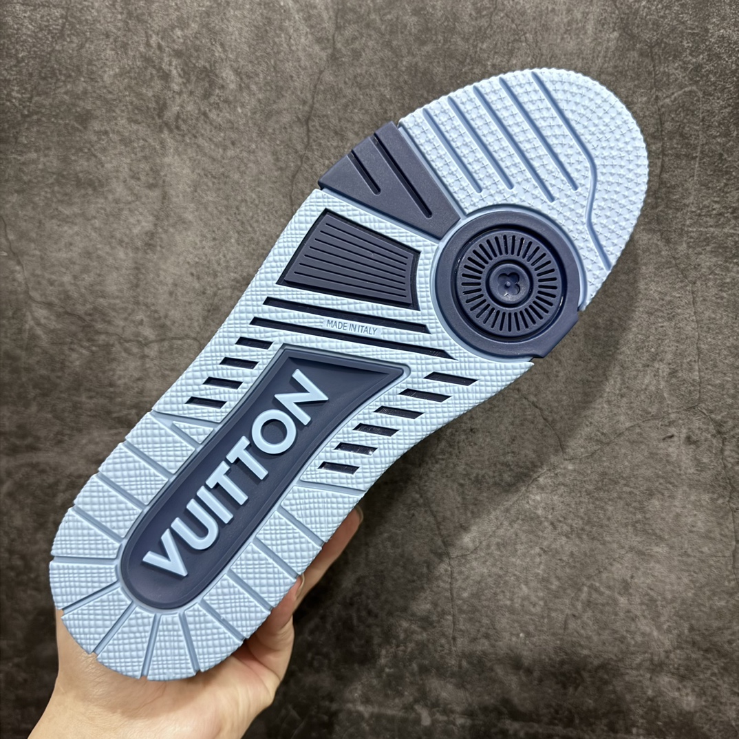 Glue-free top-grade gift box, wordless version, in stock, available for pick-up on the same day, LV Trainer series high-end sports shoes, new blue denim